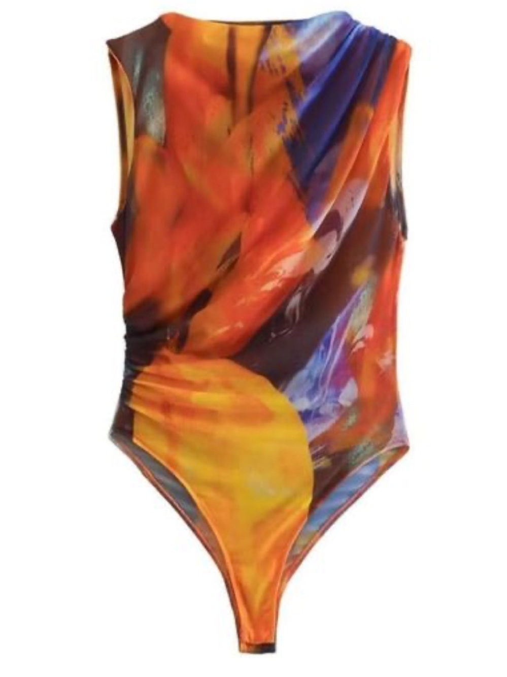 Zara Orange, Yellow & Blue Abstract Bodysuit
